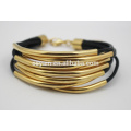 Stainless steel bracelet 7 wraps Leather charm stainless steel clasp bracelet fashion bracelet